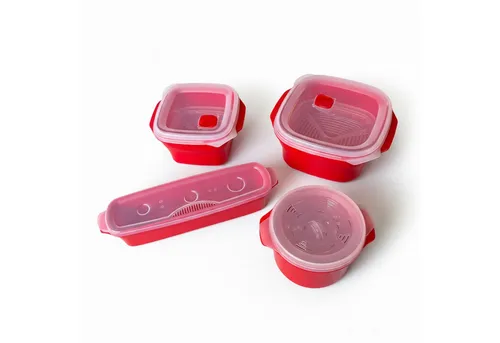 Mikrowellengeschirr Set mit Dampfgarern und Reiskocher - Vielseitiges Mikrowellengeschirr-Set mit zwei Dampfgarern (1,5 l & 2,6 l), einem Reiskocher (1 l) und Nudelkocher. Ideal für gesundes Garen in der Mikrowelle, mit transparenten Deckeln und sicherem Dampfabzug.