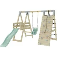 OutdoorToys Klettergerüst Hummel - Klettergerüst für den Garten, ideal für Geschwister mit stabiler Holzstruktur und bunter Kletterwand für abenteuerliche Spielstunden.