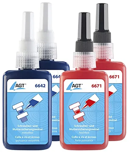AGT Schraubenkleber: Schrauben- und Muttersicherungsmittel, mittel- und hochfest, 4x 50 ml (Schraubensicherungslack, Muttern Kleber, Sekundenkleber)