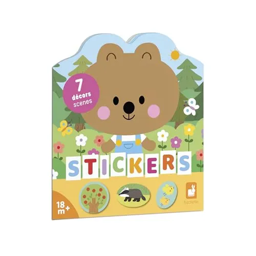 Janod - Stickerheft Ab 18 Monate - Thema Wald - 12 Seiten zum Dekorieren - Kreatives Freizeitvergnügen Kind - Lernen Feinmotorik & Konzentration, Braun