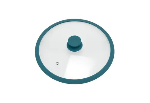 bremermann Topfdeckel Glasdeckel mit Silikonrand für 28 cm Töpfe und Pfannen, wasserblau