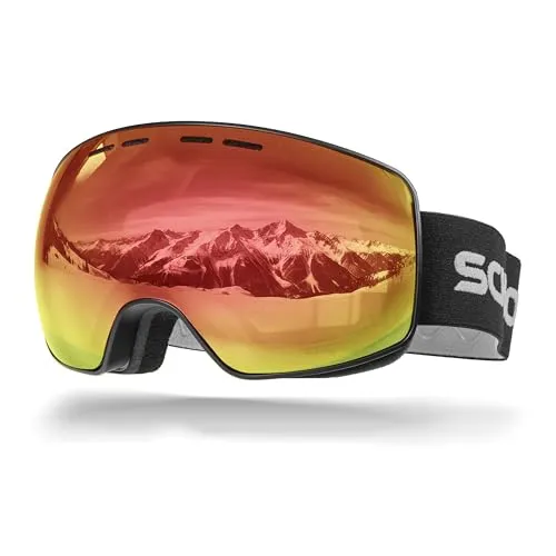 SCHNORR Skibrille Ventra Rot S2 | Sphärisch, Anti-Fog, Full REVO, UV400 Skibrille Männer, Ski Brille Frauen, Snowboardbrille, schlechtes Wetter, Schibrille, Skiing Goggles