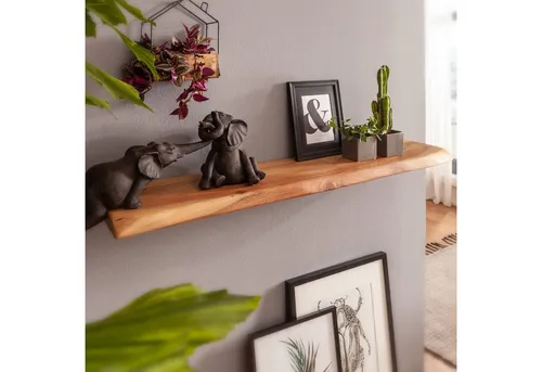 FINEBUY Wandregal SuVa18480_1, 80 cm Akazie Massivholz - Wandregal aus hochwertigem Akazienholz mit einzigartiger Baumkante, ideal für stilvolle Akzente in jedem Raum.