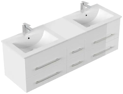 Magnolia Home Doppelwaschtisch Roma XL 150x46cm in Hochglanz Weiß - Hochwertiger Doppelwaschtisch mit SoftClose-Funktion und elegantem Hochglanz-Finish. Ideal für Ihr Badezimmer – direkt ab Werk zu einem hervorragenden Preis-Leistungs-Verhältnis.