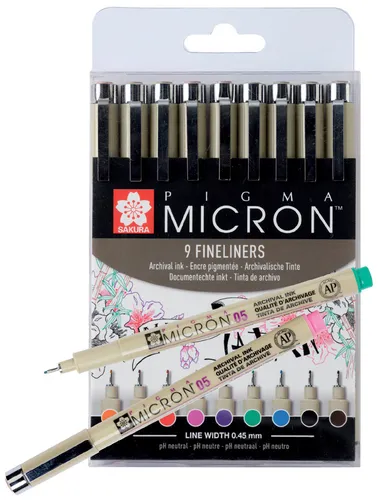 SAKURA Fineliner PIGMA MICRON 05 9er Etui, mehrfarbig,SAKURA