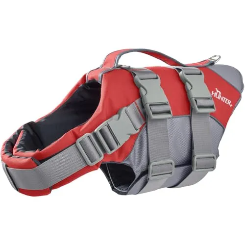 Hunter Swimming Vest Moss - Hundeschwimmweste für sichere Wasserspaß - Hundegeschirr in Rot, ideal für Wassersport. Größe: Hals 28-37 cm, Bauch 44-55 cm. Komfortabel und sicher für Ihren Hund beim Schwimmen.