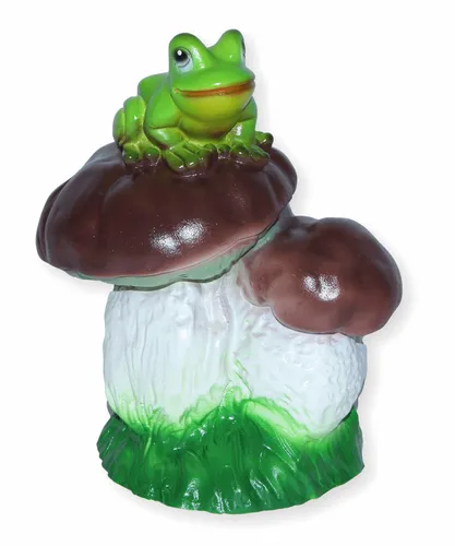 Deko Garten Figur Gartenfigur Steinpilze mit Frosch aus Kunststoff Höhe 19 cm