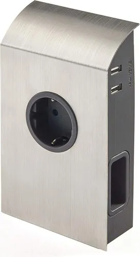 SOTECH Anbausteckdose Edelstahloptik mit USB - Praktische Anbausteckdose in Edelstahloptik mit 1 Schuko-, 2 Eurosteckdosen und 2 USB-Anschlüssen. Ideal für die Wandmontage über Arbeitsplatten oder als Unterbausteckdose am Hängeschrank.