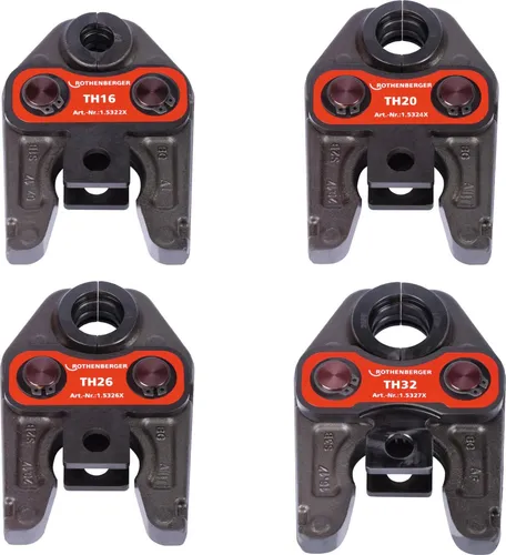 ROTHENBERGER Pressbacken Set, Standard, TH, 16-20-26-32mm - Werkzeugzubehör für ROMAX Pressmaschinen, mit DURA LAZR TEC für höchste Langlebigkeit und minimalen Verschleiß. Ideal für präzise Verpressungen von Kunststoffrohrsystemen.
