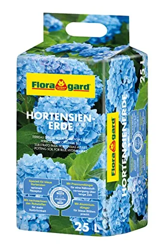 Floragard Hortensienerde blau 25 L - zum Pflanzen und Umtopfen - für Beet- und Kübelbepflanzung - für Blaue Hortensien - mit Tongranulat
