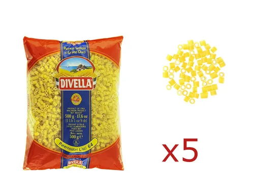 Pasta Divella Italienische PATERNOSTINI LISCI aus Hartweizenmehl 5 Stück 500 gr