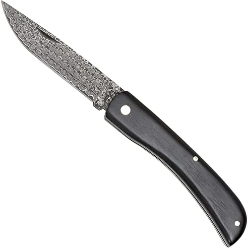 Haller Damast-Taschenmesser mit Ebenholzgriff - Hochwertiges Taschenmesser mit 8 cm Klinge aus Damaststahl und elegantem Ebenholzgriff, ideal für Outdoor-Abenteuer und Sammler.