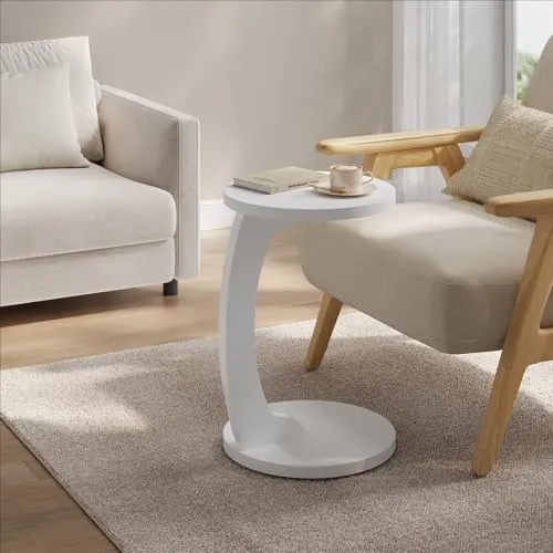 WOLTU Beistelltisch C Form - Weiß - Beistelltisch fürs Wohnzimmer mit C-Form, ideal für Couch oder Bett, bietet eine praktische Ablagefläche und ist aus robustem MDF gefertigt.