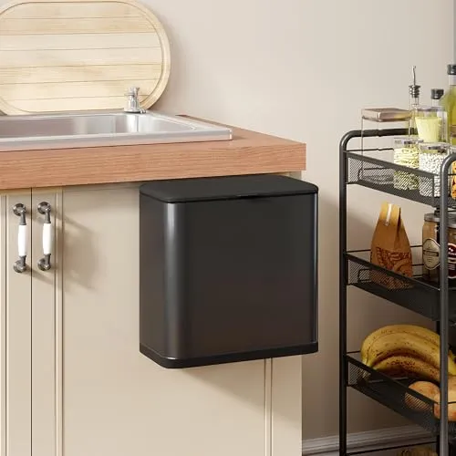 HOMCOM Mülltrennsystem mit offenem Deckel und abnehmbarem Inneneimer - Haushaltszubehör: Eleganter Edelstahl-Mülleimer mit 8 Litern Volumen, der freistehend oder hängend verwendet werden kann. Ideal für kleine Räume und erleichtert das Multitasking beim Kochen.