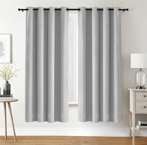 Utopia Bedding Verdunkelungsvorhänge mit Ösen thermovorhang 2er Set [140x175 cm, Grau Weiß] wärme und kälteisolierende und schalldämmende Vorhang Blickdicht für Wohnzimmer, Schlafzimmer & Büro