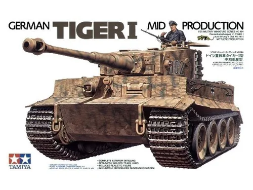 Tamiya 35194 Ger.Tiger I Mid Production 1/35 - Modellbausatz - 1:35 Bausatz des legendären Tiger I Panzers, ideal für Modellbau-Enthusiasten und Detailverliebte.