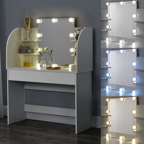 Schminktisch mit Spiegel und LED Beleuchtung in Weiß