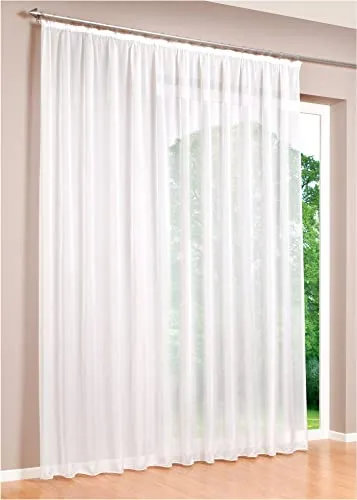 deco home | Gardinen Store Voile Vorhang mit Kräuselband, transparent Weiß, in verschiedenen Größen (200, 200)