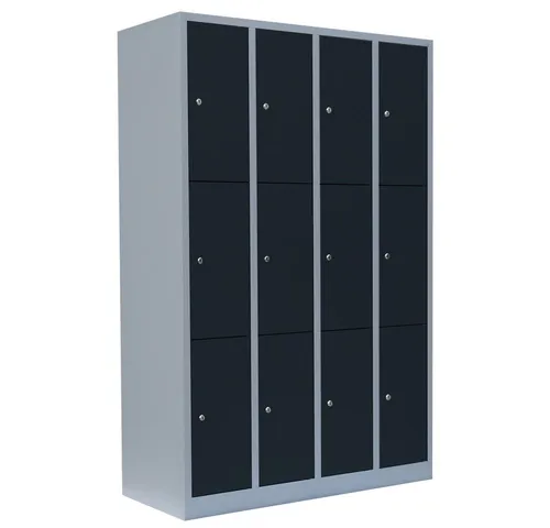 Steelboxx Fächerschrank - 4 Abteile, 12 Fächer - Komplett verschweißt und montiert - Werkstatteinrichtung, robuster Schließfachschrank aus Stahl, ideal für die sichere Aufbewahrung von Wertsachen, pflegeleicht und sofort einsatzbereit.