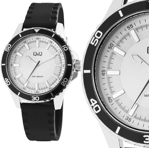 XL Herrenuhr Quarz Armbanduhr Schwarz Weiß Silikon QB24J311Y Q&Q by Citizen