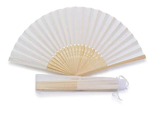 Handfächer für Hochzeit, Weiß + individuelle Organza-Beutel von OLILLY