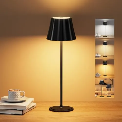 Suright Tischlampe Kabellos, 5000mAh Akku Tischleuchte mit 3 Farbmodi & Stufenlos Dimmbar, LED Tischlampe IP54 Wasserdicht für Outdoor Camping, Terrasse, Wohnzimmer, Schlafzimmer