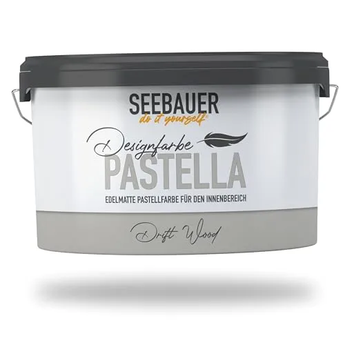 SEEBAUER Pastellfarbe PASTELLA Grau 2,5L - Edelmatt, Abwaschbar, Tropffrei - Hochwertige Wandfarbe in edelmattem Grau-Beige mit hoher Deckkraft. Ideal für Innenräume, sorgt für ein sauberes Raumklima und ist leicht anzuwenden. Perfekt für Familien mit Kindern und Haustieren.