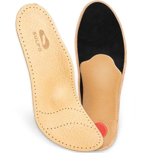 SULPO Orthopädische Einlegesohlen - Comfort Schuheinlagen aus echtem Leder mit Fußgewölbe Unterstützung bei Plattfuß und Mittelfuß Beschwerden - Einlagen Schuhe Damen und Herren 1 Paar (Beige, 42)
