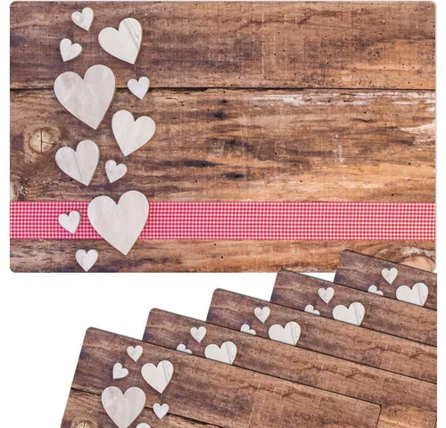 matches21 HOME & HOBBY Platzset Abwaschbare Tischsets 6er Set Landhaus-Stil Herzen, (6-St), Platzsets als Tisch-Untersetzer und Tisch-Deko für Esstisch Teller