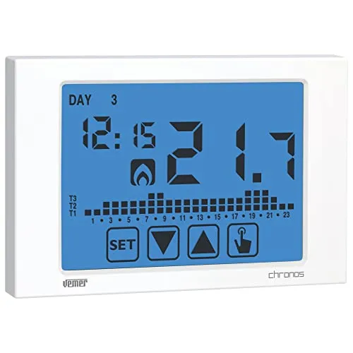 VEMER VE451100 Chronos - Digital Heizungsthermostat - Programmierbarer Thermostat mit Touchscreen-LCD-Anzeige und Hintergrundbeleuchtung. Ideal für präzise Temperaturkontrolle in jedem Raum.