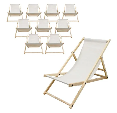 ECD Germany 10x Klappbarer Liegestuhl aus Holz – Beige - Gartenliegen für entspannte Stunden im Freien, mit 3 verstellbaren Liegepositionen und einer Tragfähigkeit von bis zu 120 kg. Ideal für Strand, Garten oder Balkon, platzsparend und einfach zu transportieren.