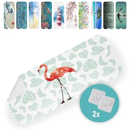 arteneur® - Badewannenmatte 100x40 cm Flamingo | Badematte rutschfest | Inkl. Aufhängung | Schimmelresistent | Maschinenwaschbar | BPA frei | Antirutschmatte Badewanne & Badewannenmatte Kinder