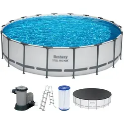 Bestway Steel Pro MAX Frame Pool Komplett-Set 549 cm - Runder Swimmingpool Ø 549 x 122 cm mit robustem DuraPlus-Material für lange Haltbarkeit, inklusive Filterpumpe und Sicherheitsleiter für sorgenfreies Schwimmen.