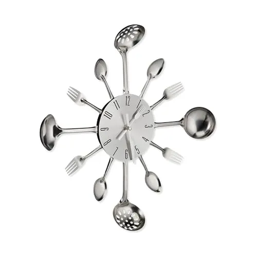hausleben Wanduhr Küche | Design-Uhr aus Edelstahl im Küchenbesteck-Look | Dekorative Uhr für Restaurant & Wohnzimmer | 35 cm Durchmesser