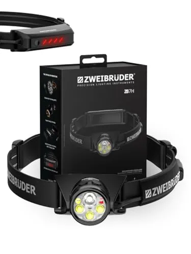 Zweibrüder ZB7H Stirnlampe 1200 Lumen – Ergonomischer Allrounder für Outdoor