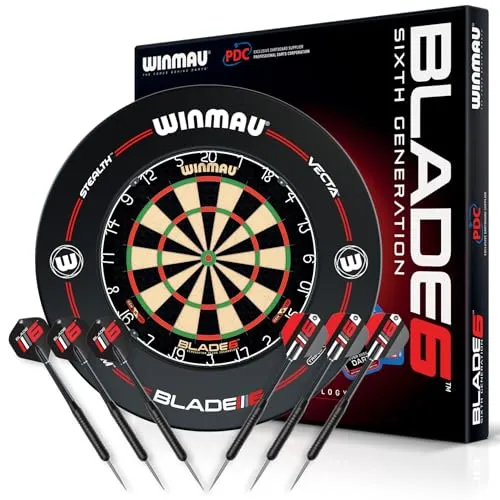 WINMAU Blade 6 Dartscheibe mit Surround und Darts Set von Winmau
