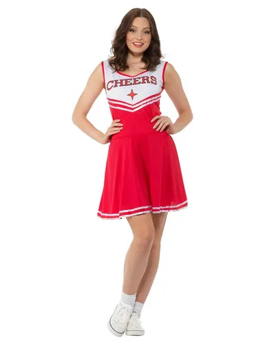 REDSUN Kostüm Cheerleaderin-Kostüm für Damen mit PomPoms rot-weiss-blau