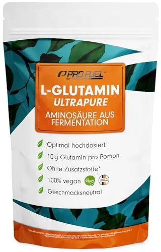 ProFuel L-Glutamin Pulver 500g - Hochdosiert & Vegan - Aminosäure L-Glutamin, ultrapure mit über 99,9% Reinheit, ideal zur gezielten Nahrungsergänzung, reicht für 50 Tage. Laborgeprüft und ohne Zusatzstoffe.