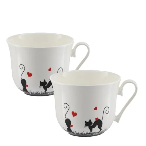 Jameson & Tailor Jumbobecher 2er Set Love Cat's - Exklusives 2er Set aus Brillantporzellan für Kaffee und Tee, mit 480 ml Fassungsvermögen und elegantem Design für ein komfortables Trinkerlebnis.