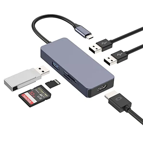 USB C Hub, AYCLIF Dockingstation, 6-in-1-USB-C-Adapter mit 4K-HDMI, USB 3.0/2.0, 100W PD-Aufladung, SD/TF-Kartenleser, kompatibel mit MacBook Air/Pro, Lenovo Laptop, Surface Pro