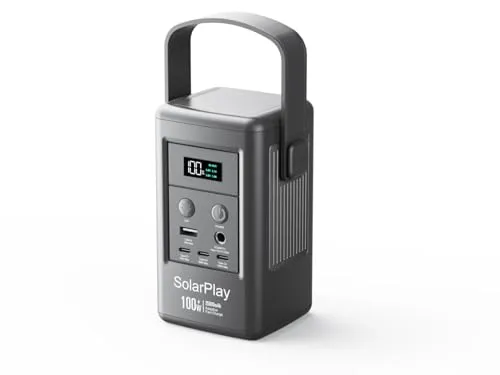 SolarPlay Tragbare Powerbank Q100, 2500mAh tragbare Energieversorgung 92,5 Wh, 3×USB-C & 1×USB-A, 50-W-Solareingang, Powerbank für Laptop, Camping