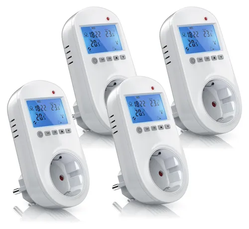 BEARWARE Steckdosen-Thermostat Spar-Set (4-Stück) - Raumthermostate mit individuell programmierbaren Heiz- und Kühlmodi. Sparen Sie Heizkosten und genießen Sie ein perfektes Raumklima, dank 6 programmierbaren Tagesabschnitten.