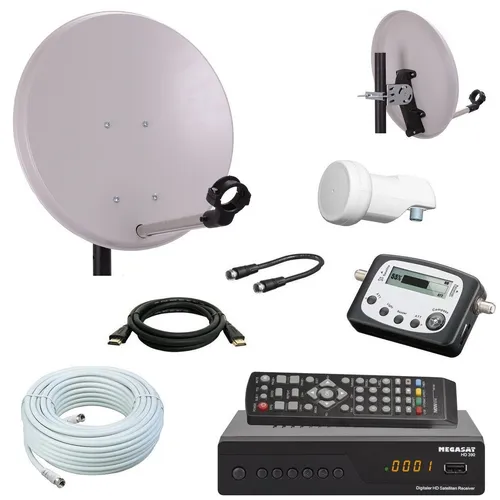 Camping SAT Anlage 40 Spiegel mit HD RECEIVER + SAT Finder single LNB 10m Kabel