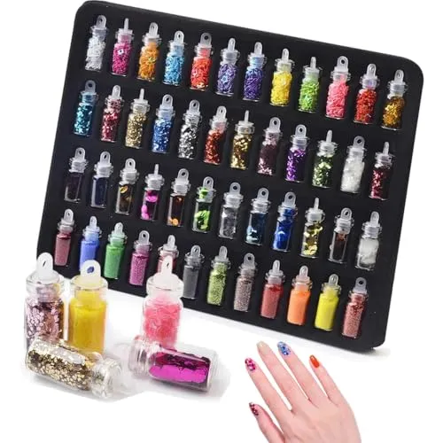 Farben Glitzerpulver Set in Dosen – Chunky & Feiner Glitzer für Basteln, Make-up, Nageldesign, Epoxidharz, Karten, Party, Festival, DIY Deko 48