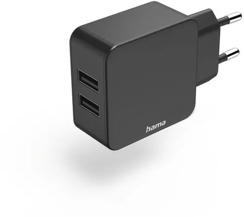 Hama 2-fach-Ladegerät - USB-A-Netzteil 12 W, schnelles Aufladen für bis zu 2 Geräte gleichzeitig, sicher und kompakt