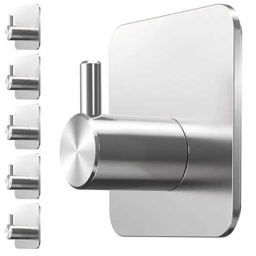 Menz Handtuchhalter ohne Bohren, 6 Haken im Set – Wasserfeste Klebehaken, Edelstahl Handtuchhaken für Bad, hochwertige Haken selbstklebend, Badezimmer Handtuchhalter mit hoher Tragkraft