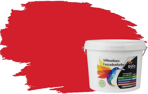 RyFo Colors Silikonharz Fassadenfarbe Lotuseffekt Feuerrot 3l - Hochwertige wetterbeständige Fassadenfarbe - Hochwertige Silikonharz-Fassadenfarbe mit Lotuseffekt für langlebige und schmutzabweisende Fassaden. Erhältlich in weiteren Farben und Größen. Ideal für den Außenbereich!