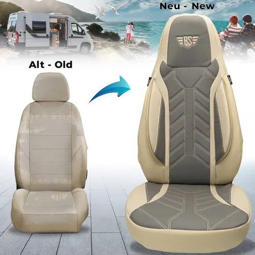 BREMER SITZBEZÜGE Autositzbezug für GiottiLine Compact (DPL509) - 2-teiliges Set in Beige/Grau, idealer Schutz für Fahrer- und Beifahrersitz, atmungsaktiv und pflegeleicht, inklusive Montageanleitung.