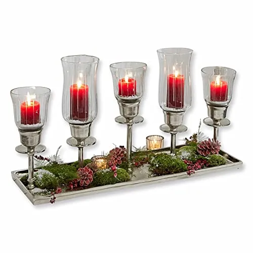 Loberon Kerzentablett Ennedi - Luxuriöses Deko-Accessoire für Weihnachten, mit reizenden Glas-Schliffen und Platz für 5 Teelichter oder Stabkerzen