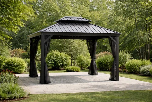 Leco Pavillon Hardtop-Pavillon HELENA – Gartenpavillon mit Stahldach & Moskitonetzen, (inklusive Moskitonetz-Seitenteilen), verzinktes Stahldach, inklusive Moskitonetz-Seitenteilen